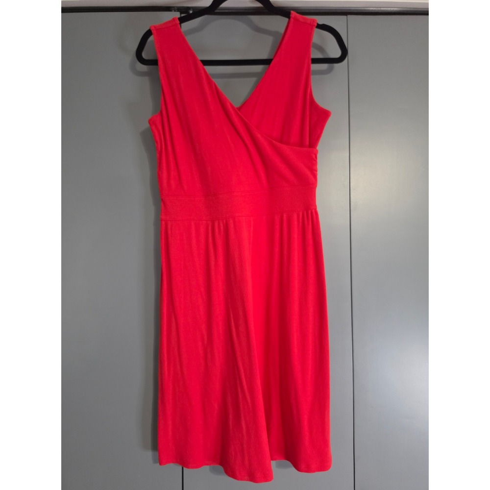 NWT Maurices 24/7 Ribbed Surplice V-Neck Dress Small Red Sleeveless A-Line